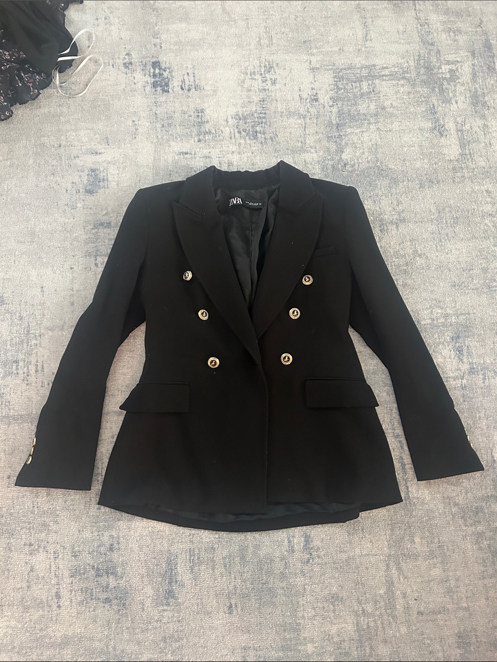 ZARA Black Double-Breasted Blazer with Gold Buttons